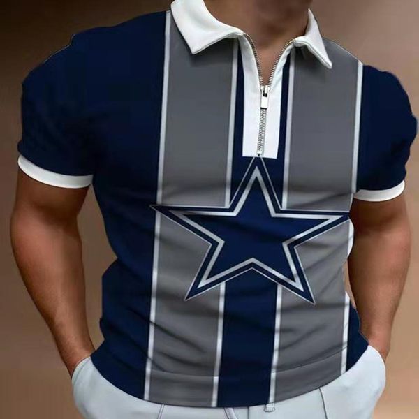 

men's striped printed polo casual short sve five pointed star t- zipper shirt, new in summer 2021, White;black