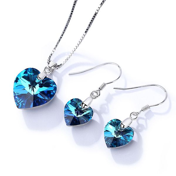 

baffin original crystals from swarovski romantic heart pendant necklaces drop earrings chic jewelry sets for women lovers gift, Silver