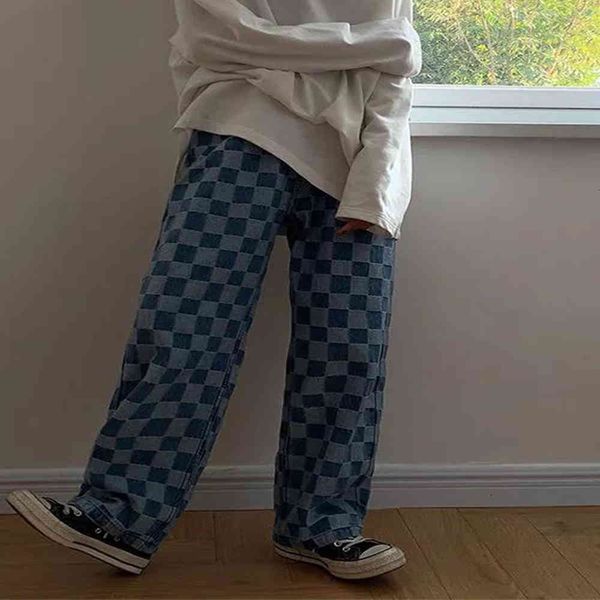 

women's jeans funny woman's plaid pants, broad jeans, feminine, summer wear, harajuku style. kbpv, Blue
