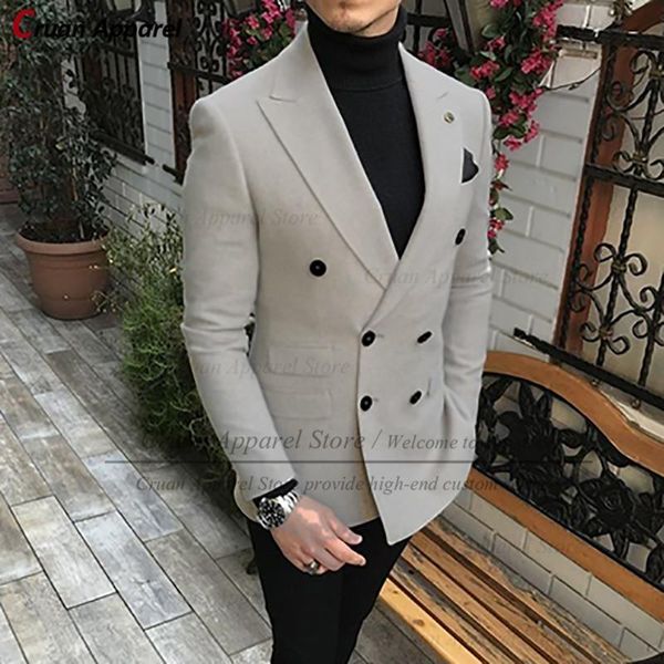 

men's suits & blazers (one blazer) 2022 double breasted grey men slim fit groom wedding suit jacket tailor-made fashion casual man coat, White;black