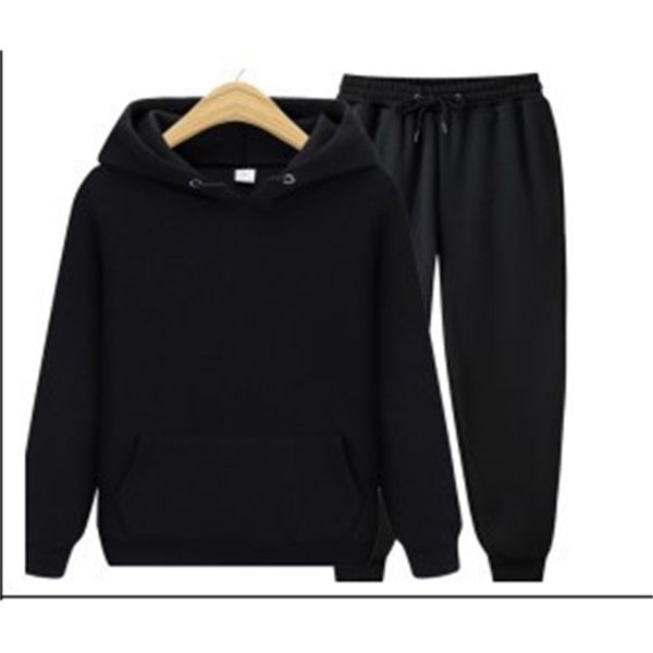 

men's hoodies 2021 hoodie sweater men's and women's sports suit thin velvet leisure two-piece set, Black