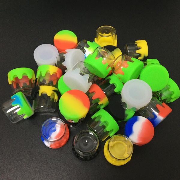 

100 x non-stick glass jars 6 ml wax oil dab container with airtight multi color silicone lid storage concentrate containers box