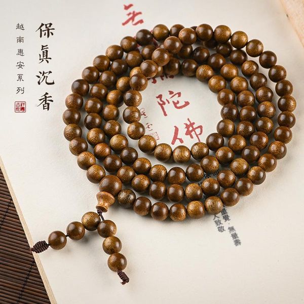 

beaded, strands vietnam agarwood hand string rosary 6mm 8mm wood old material black oil bracelet necklace men and women blessing buddhism