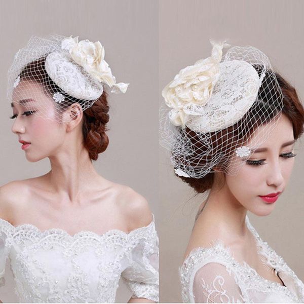 

hair clips & barrettes birdcage net wedding hat bridal fascinator face veils feather flower with hairpin ea, Golden;silver