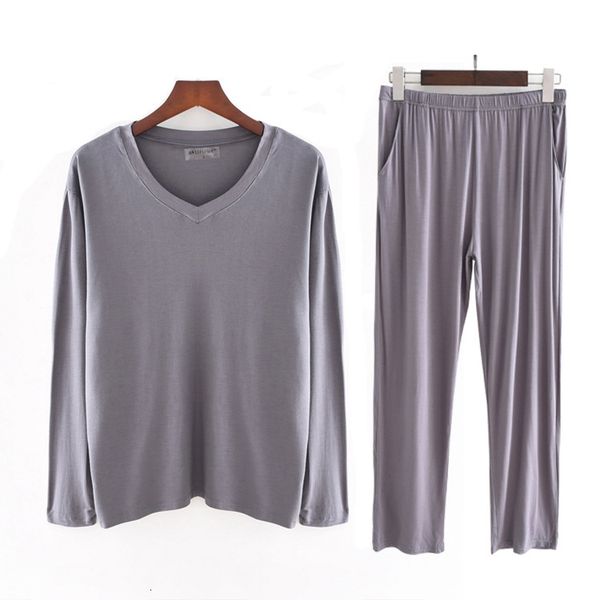 

sleepwear plus size 40-140kg men pajamas sets o neck autumn modal home set soft sleep wear sleeve and long pants, Black;brown