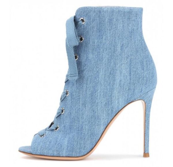 

boots selling royal blue velvet socks ankle peep toe lace-up high heels ladies fashion 2021 spring autumen boot, Black