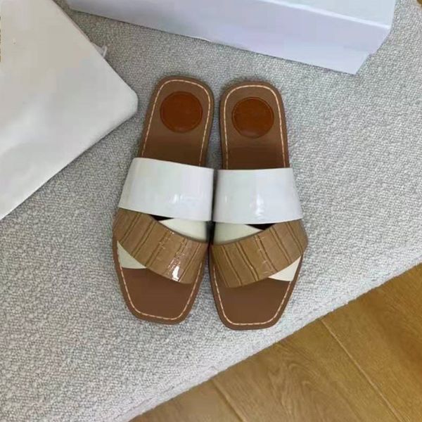 

women leather slipper beach letter printed designer lady woody flat rubber sole mule sandal, Black