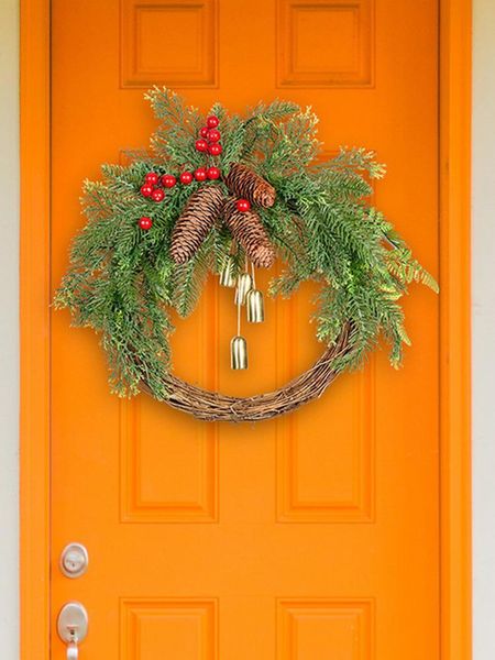 

christmas decorations garlands wreath decorated with pine cones bell and rattan decoration front door wreaths for fa