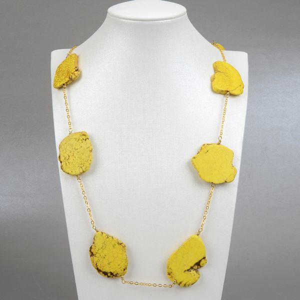 

guaiguai jewelry yellow imperial jaspers turquoises stone golden chain necklace for women vintage fashion women jewelry, Silver