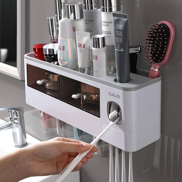 

bath accessory set bathroom toothbrush holder mouthwash cup wall-mounted of punch drawer storage box automatic toothpaste extruder