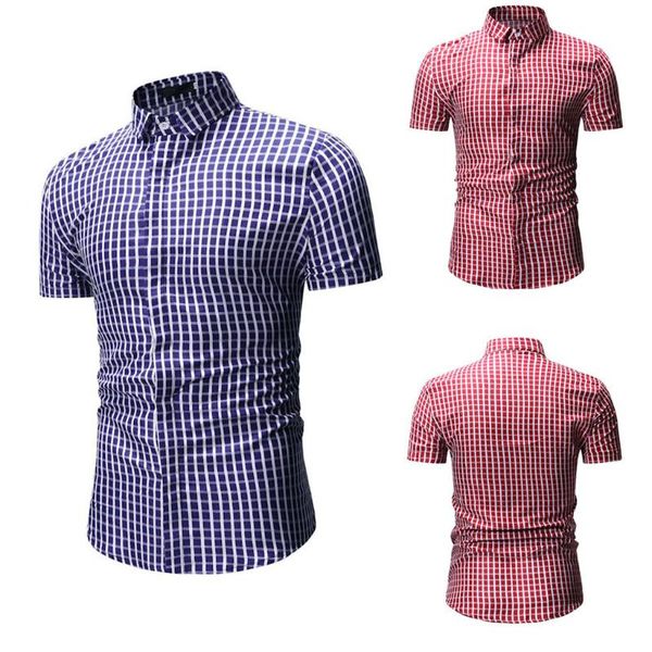 

man men's summer simple fashion chequered short-sleeved shirt leisure blouse casual shirts, White;black