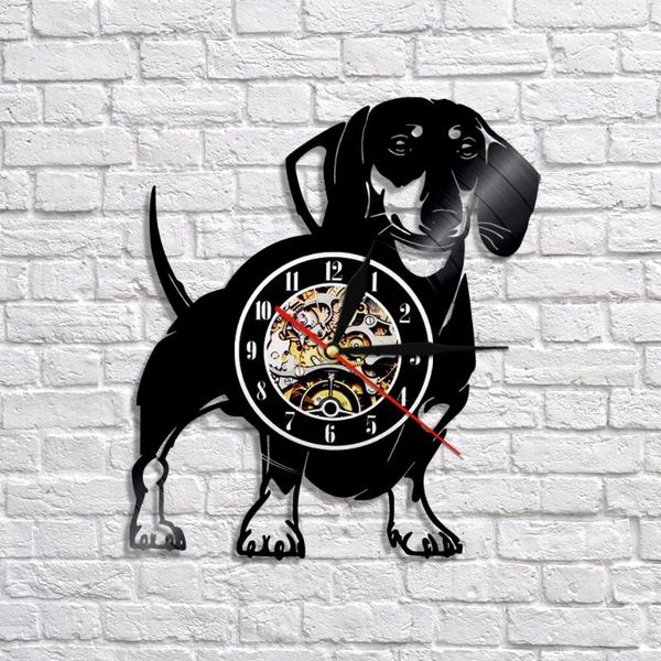 

dachshund dog animal theme creative 3d vintage record wall clock decoration ideas gift for lovers home decor clocks