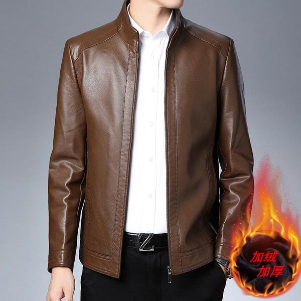 

men's jackets a undertakes to dad leather middle-aged male autumn winter jacket in men with hair thickening coat, Black;brown