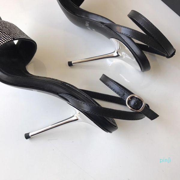 

2019 new arrival stiletto diamond upper narrow high-heeled 9cm sandals eu35-40, Black
