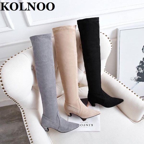 

boots kolnoo handmade ladies low-heels long evening party over knee big size 34-50 winter fashion daily shoes, Black