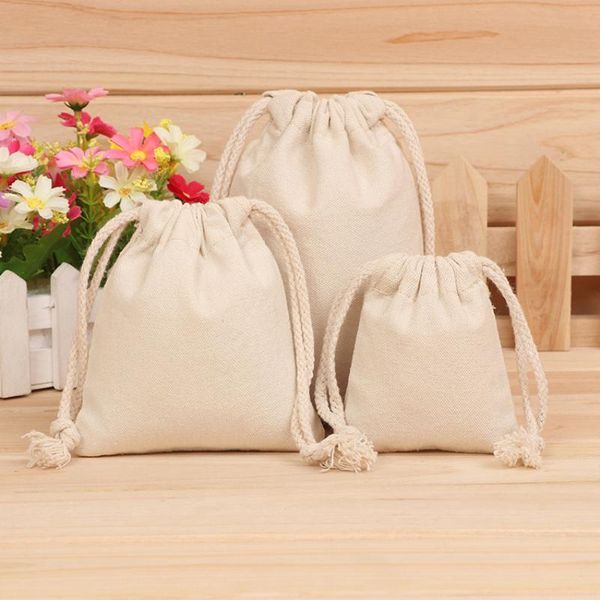 

storage bags 100% cotton linen package bag drawstring small coin purse travel women cloth christmas gift pouch
