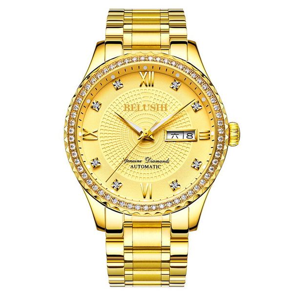 

wristwatches belushi men quartz watch stainless steel luxury gold men's watches waterproof date week crystal wristwatch relogio masculi, Slivery;brown