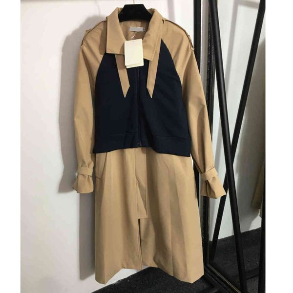 

fashion women lapel coat+vest windbreaker logo brand winter midi coats jackets windproof embroidery long sleeve casual womens designer cloth, Tan;black