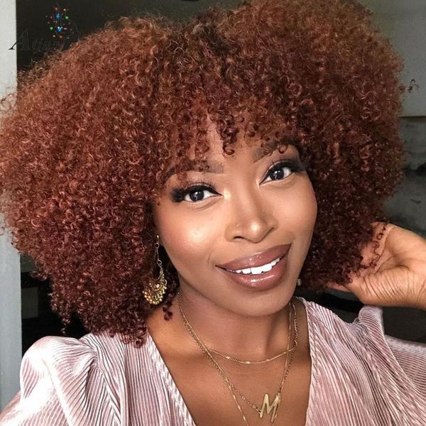 

lace wigs afro curly hd frontal wig with bang transparent human hair brown blonde short kinky front for blackwomen, Black;brown