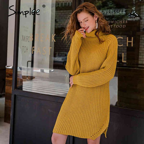 

casual turtleneck warm women sweater autumn winter female straight yellow knit elegant solid knitted dress 210414, Black;gray