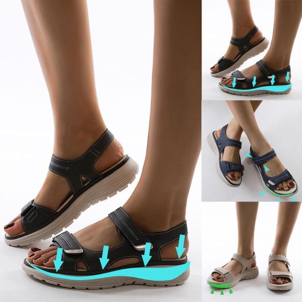 

dress shoes summer women sandals ladies casual wedges non-slip beach open toe breathable sport style plus size d2#3, Black