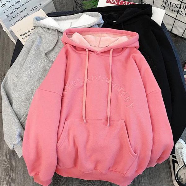 

women's hoodies & sweatshirts zuolunouba winter clothing print letters harajuku long-sleeved women fleece hoody sweatshirt loose thick, Black