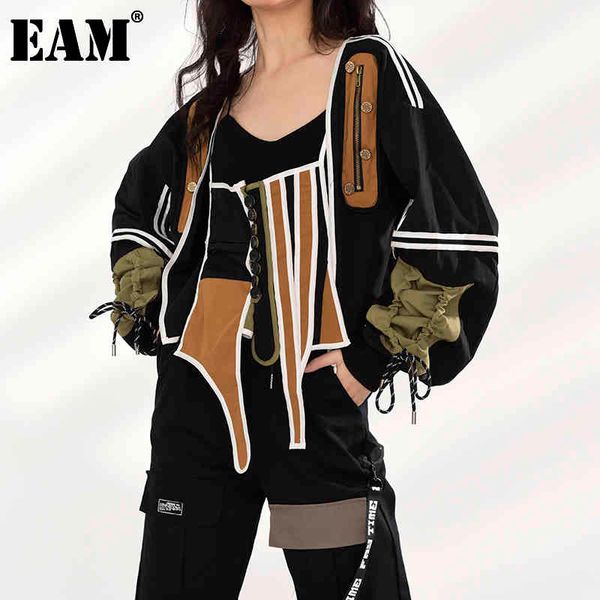 

[eam] loose fit black irreuglar bandage jacket square collarlong sleeve women coat fashion autumn winter wn67901 21512, Black;brown