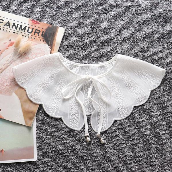 

bow ties polyester floral embroidery fake false collar women shirt blouse decorative female necklace choker shawl wrap detachable, Black;gray