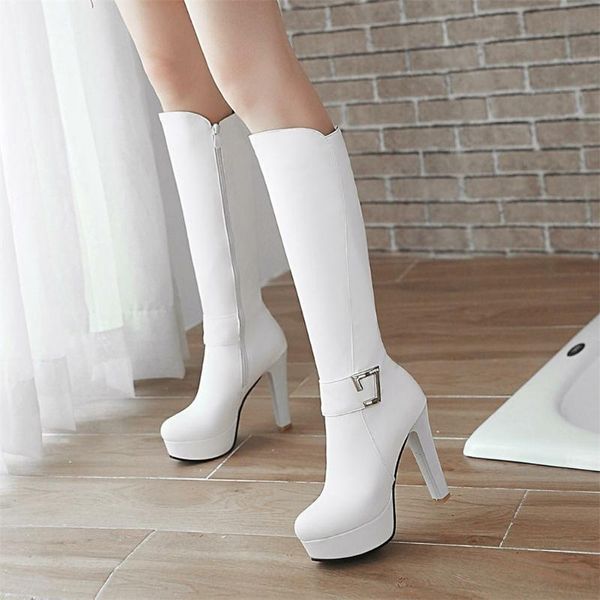

boots gigifox 2021 big size 32-43 add fur winter shoes woman fashion high heels knee-high platform party women's, Black