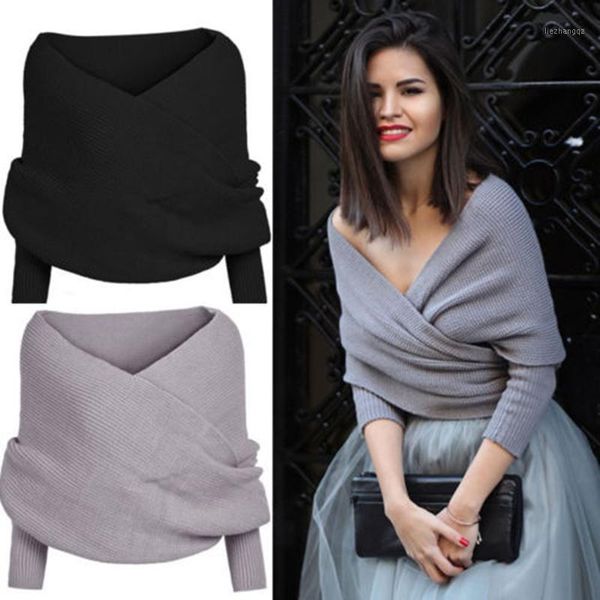 

yoga outfit fashion winter women long sleeve loose solid cross knitted sweater jumper knitwear outwear coat clothing