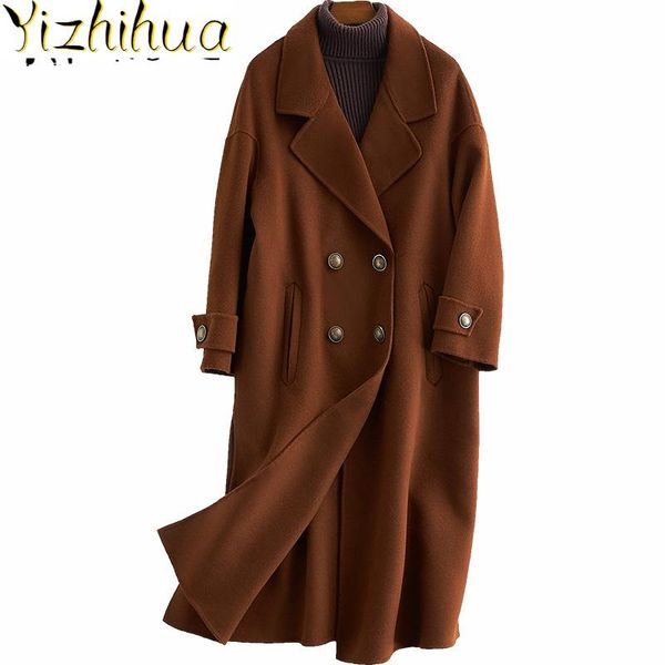 

women's wool & blends coat women 100% 2021 fashion autumn woolen trench female long slim winter jackets and coats by01002zb1, Black