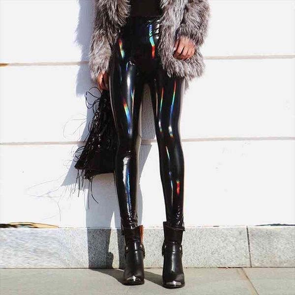 

fashion pu leather black women leggings seamless gothic slim long pants high waist skinny