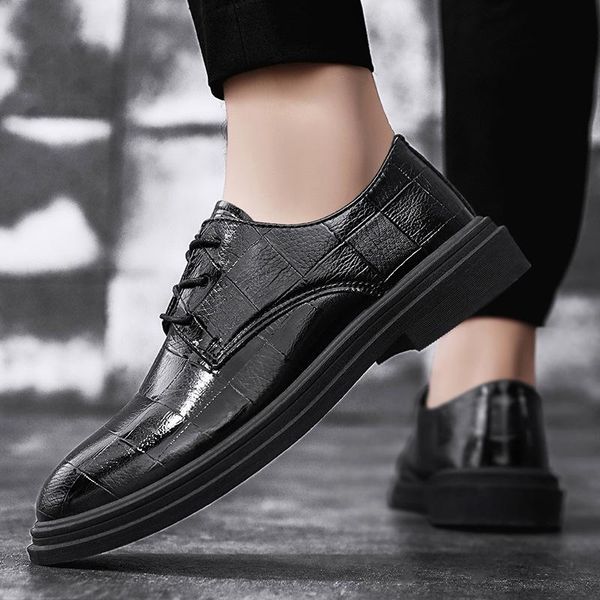 

dress shoes british style elegant formal for men lace-up brown casual business groom classic men's oxfords leather, Black