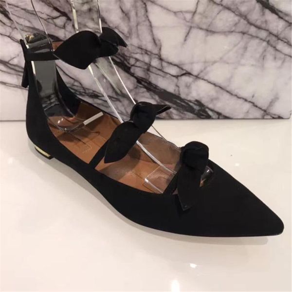 

sandals kmeioo summer dress shoes for women pointed toe flat bowtie flats ankle strap woman casual, Black