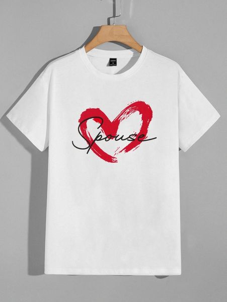 

men letter & heart graphic tee 90ca#, White;black