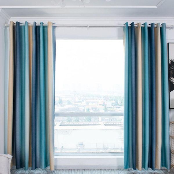 

curtain & drapes colorful multi-size simple stripe gradient bedroom living room balcony screening perforated curtains home decorations