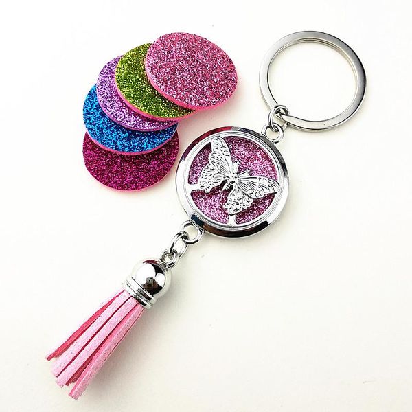 

keychains butterfly, tree of life, palm, mandala keyring stainless steel essential oil diffuser perfume locket key chain, Silver