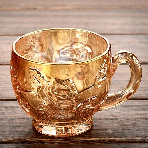 

mugs european lead-crystal glass, home relief pattern, water cup, tea retro style, carved and thickened coffee cup