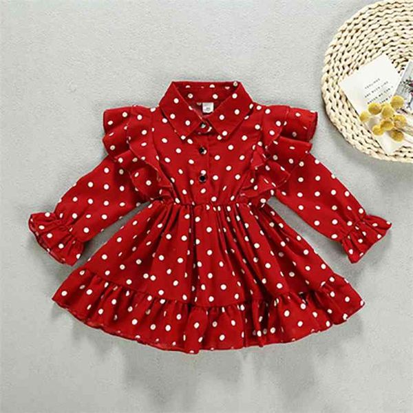 

girls sweet dress long-sleeved polka dot lapel spring autumn korean baby kids princess party for 1-5y 210528, Red;yellow