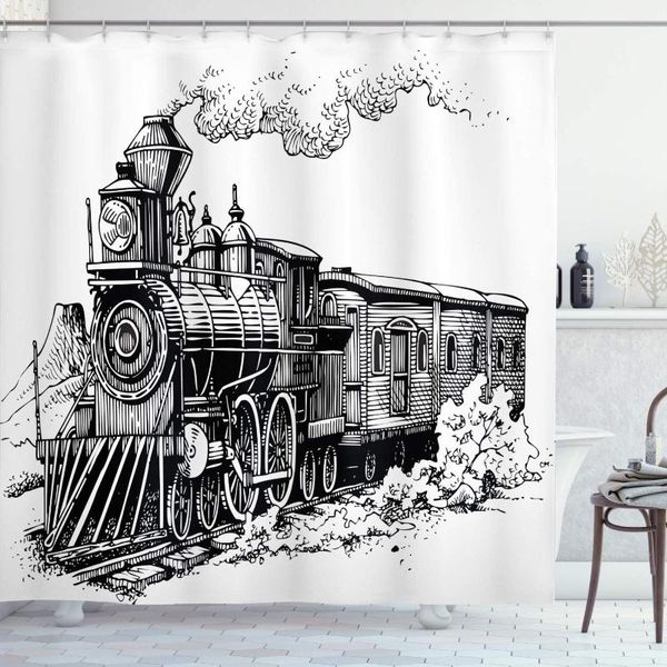 

shower curtains steam engine curtain rustic old train in country locomotive wooden wagons rail road with smoke bathroom decor set