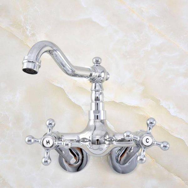 

bathroom sink faucets polished chrome wall mounted double cross handle kitchen faucet basin mixer tap lqg207
