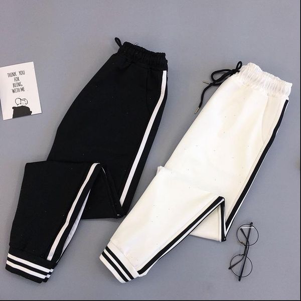 

women pant spring sport womens trousers student streetwear pants elastic casual female black cargo for, Black;white