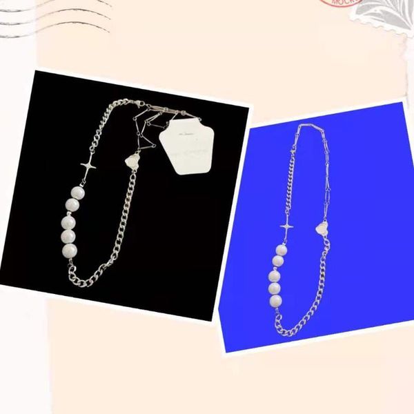 

chains necklace for man reflective pearl men's splicing hip hop trend light luxury niche clavicle chain cross, Silver
