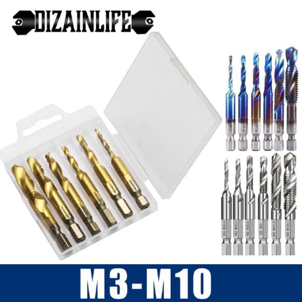 

hand tools m3 m4 m5 m6 m8 m10 titanium tap drill bit set hex shank hss screw thread metric combination bits compound