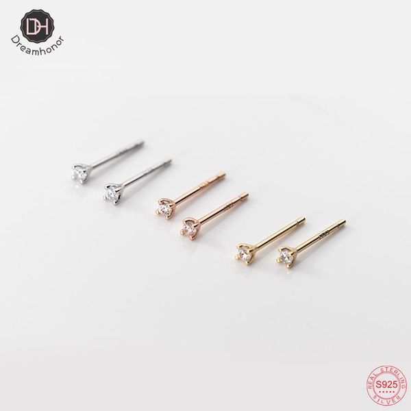 

stud dreamhonor s925 sterling silver jewelry mini cz zircon gold/silver/rose gold color earrings for women wedding, Golden;silver