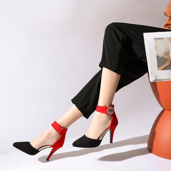 

sandals female high heels autumn flock pointed toe women summer shoes woman large size31-44 xqc0, Black