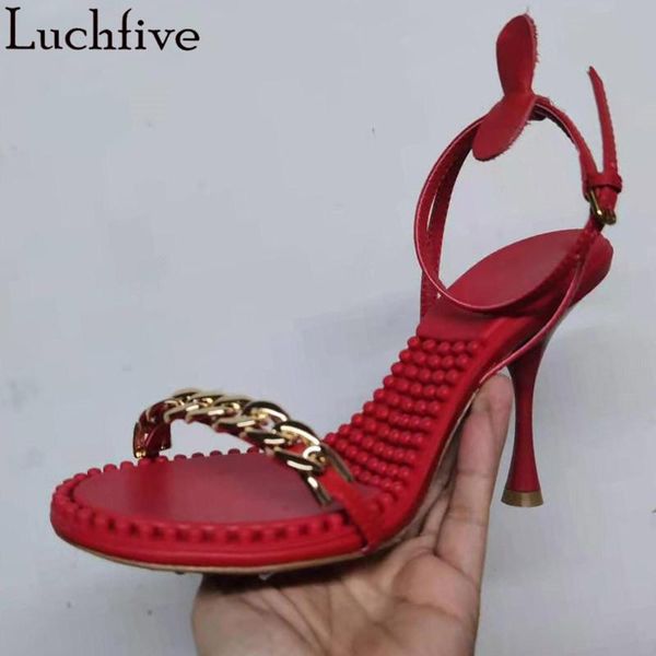 

sandals chains peep toe high heels ladies shoes summer gladiator stiletto feminina red green woman, Black
