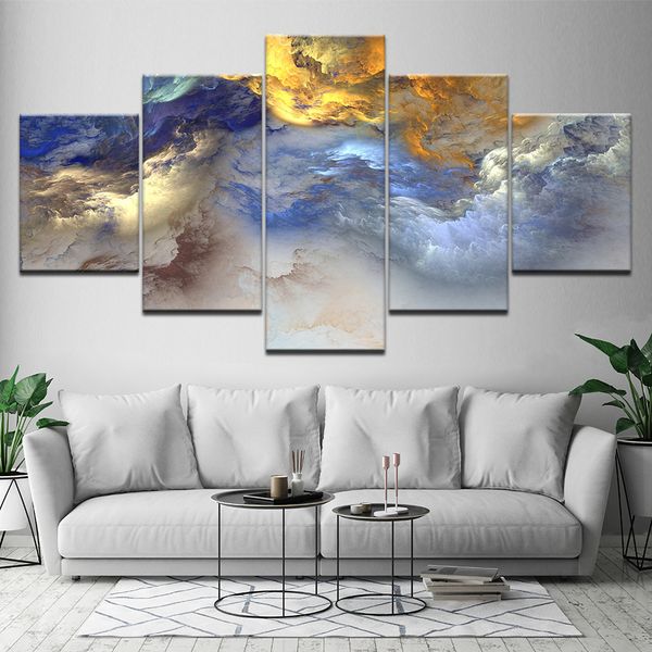 

canvas printing 5 pieces abstract cloud painting and desserts chocolates kitchen decor restaurant wall art(no frame)