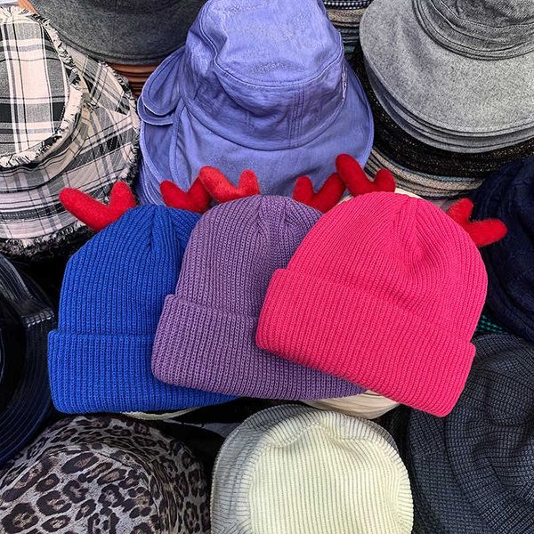 

new style of antler wool hat for christmas, Blue;gray