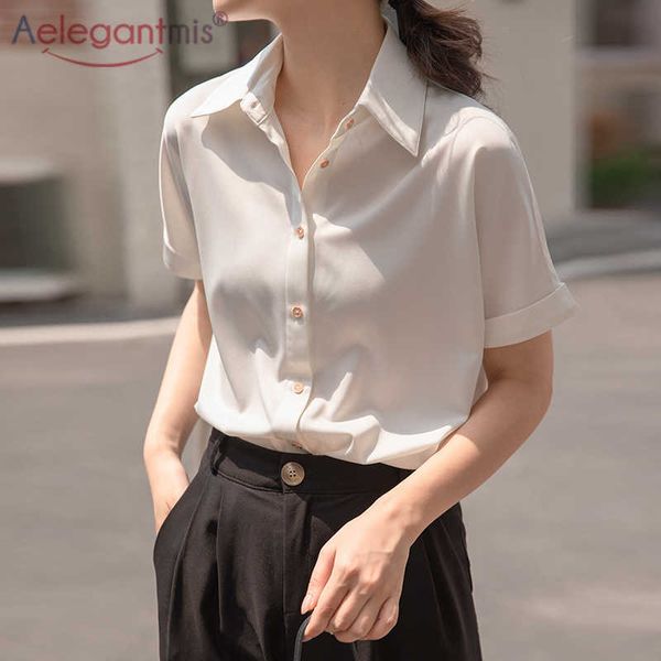 

aelegantmis vintage white office lady shirts for women summer fashion loose satin shirt design thin elegant blouses 210607